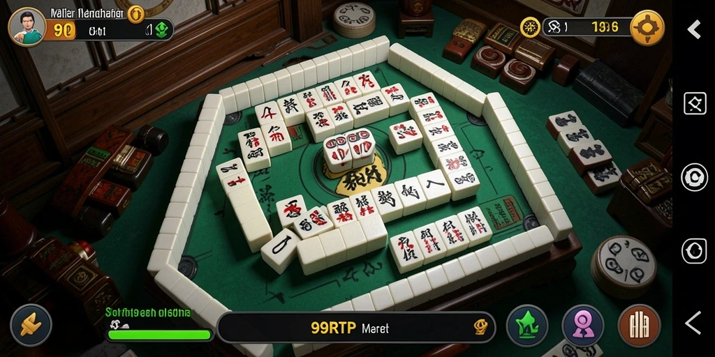 Tampilan gameplay menarik dari 99RTP dengan ubin Mahjong berwarna-warni.