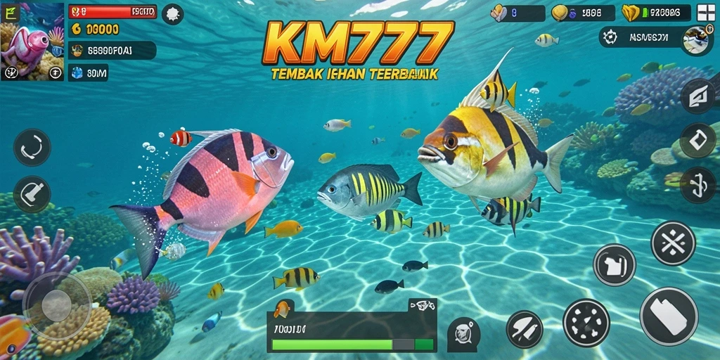 Tangkapan layar permainan KM777 dengan aksi tembak ikan seru.