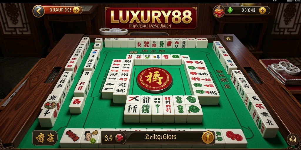 Tampilan gameplay LUXURY88 dengan ubin Mahjong yang berwarna-warni.