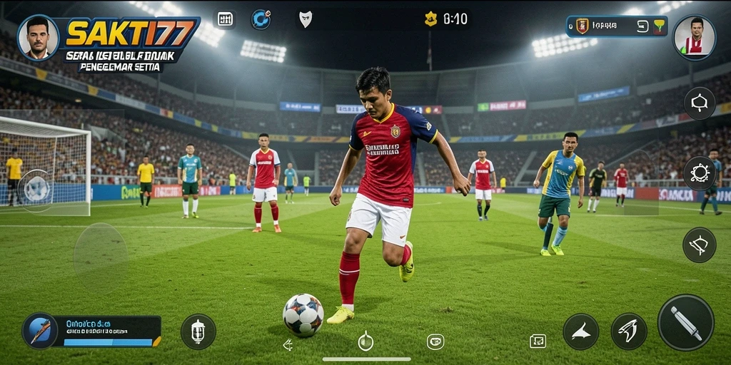 Tampilan gameplay SAKTI77 dengan aksi sepak bola yang mendebarkan.